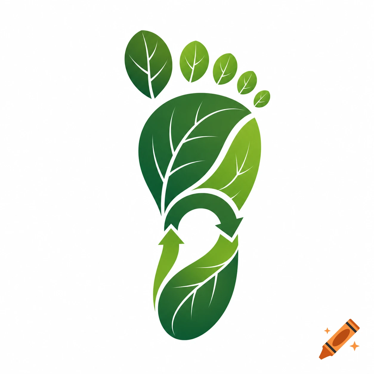 Digital illustration of a carbon footprint logo made of green leaves and recycling arrows on a white background.