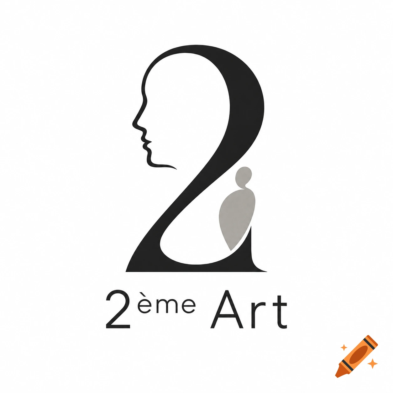 Minimalist logo for 2ème Art featuring a number two shaped like a side profile of a human head and a sculpture.