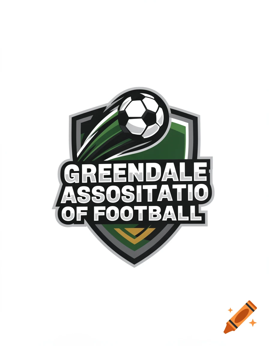 Logo for Greendale Association of Football featuring a soccer ball and shield.