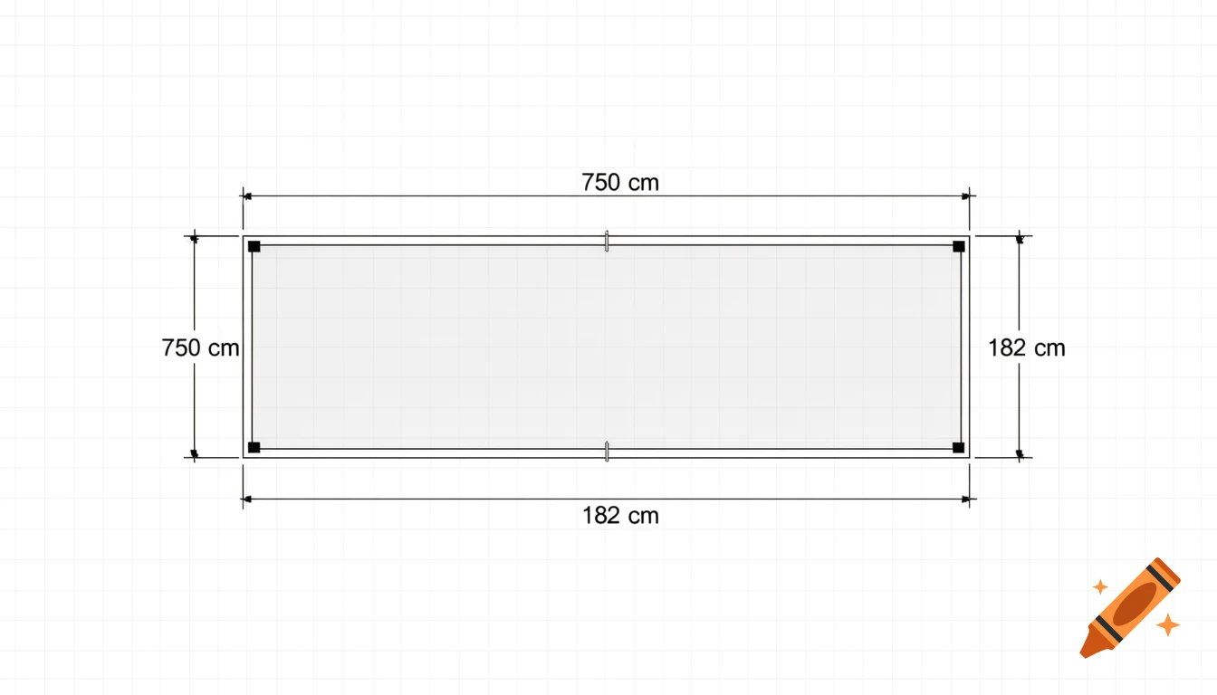 architectural blueprint showing dimensions of a rectangular terrace with grid background