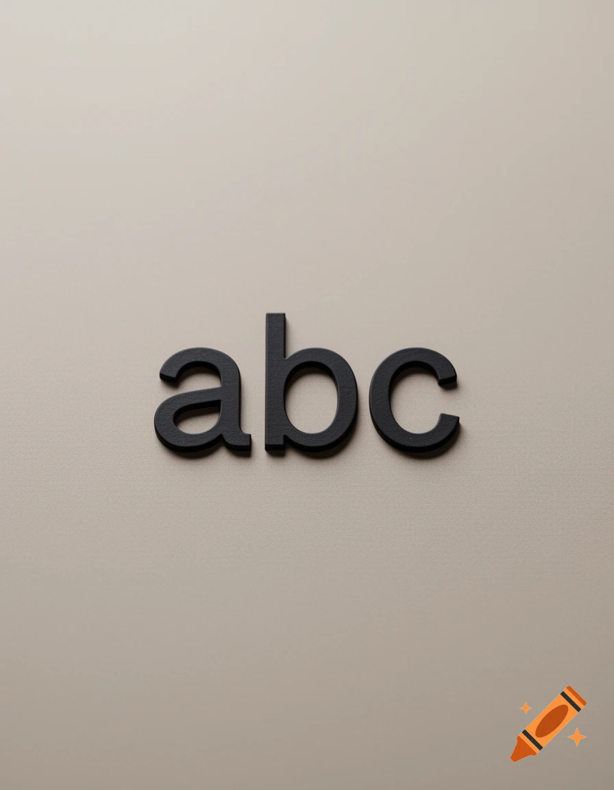Black lowercase letters abc on a beige textured background.