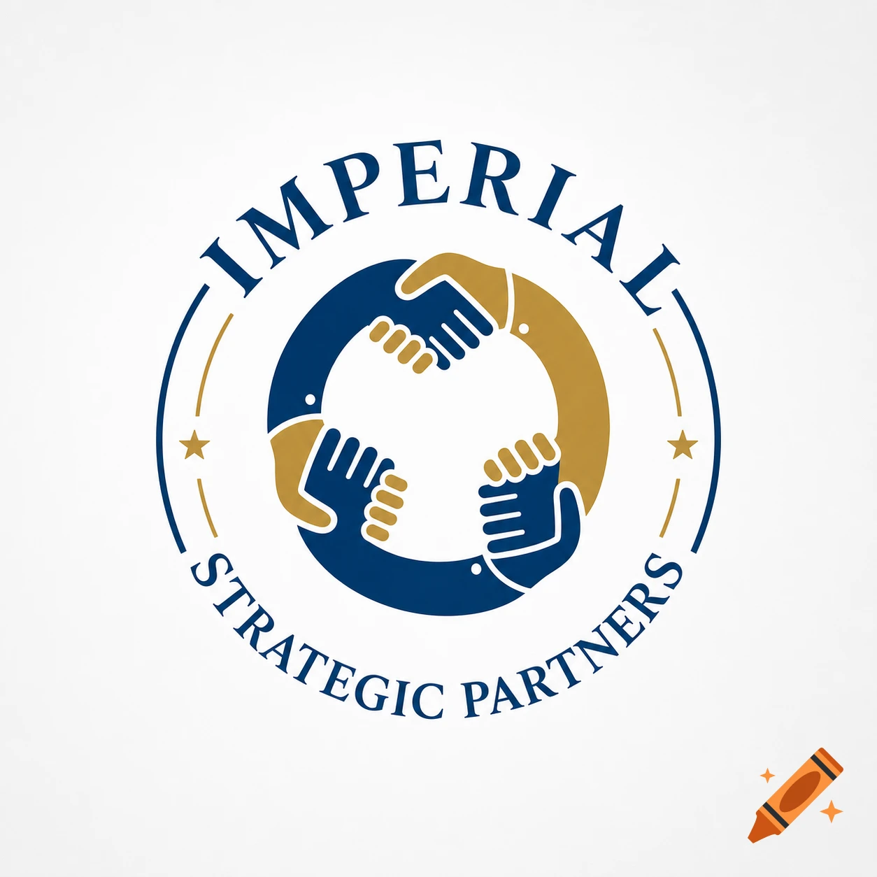 Circular corporate logo featuring blue and gold interlocking hands in the center with the text IMPERIAL STRATEGIC PARTNERS.