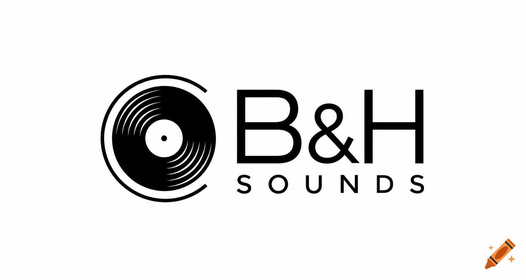 Minimalist black and white logo for B&H Sounds featuring a vinyl record and clean typography.