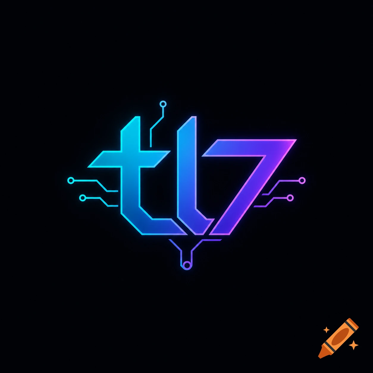 Futuristic vector technology logo featuring the letters and number tl7 with neon cyan and violet gradient on dark background.