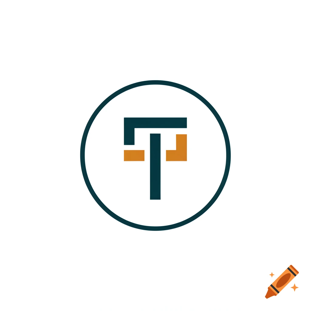 Minimalist geometric icon featuring dark teal and orange shapes inside a circle on a white background.