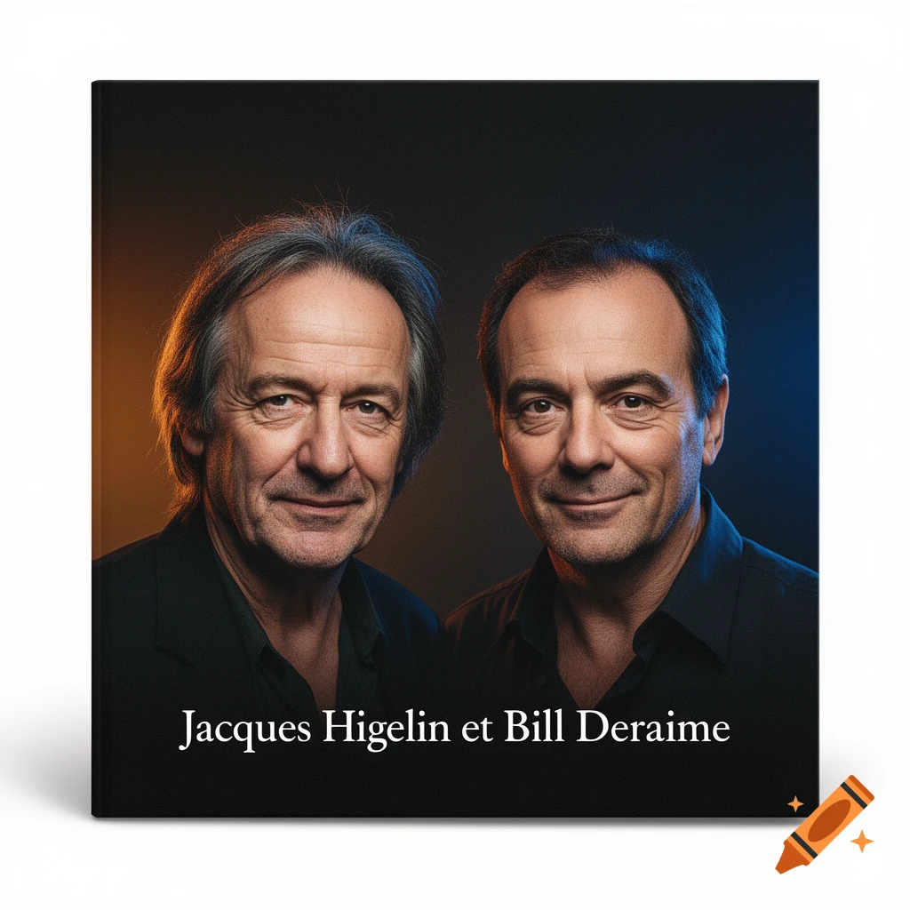 CD album cover featuring a portrait of two men, Jacques Higelin and Bill Deraime, against a dark background with warm and blue lighting.