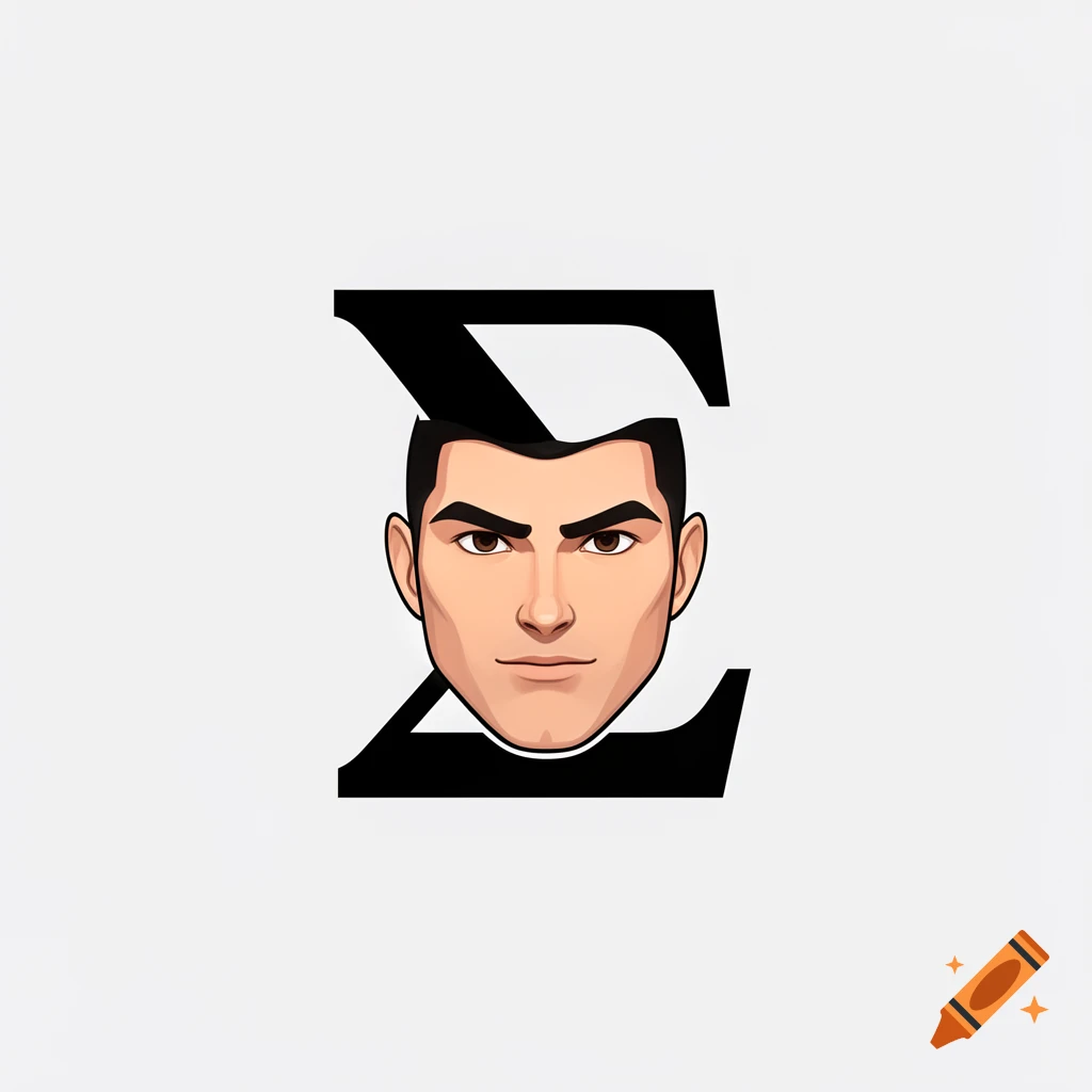 Digital illustration of the Greek letter Sigma integrated with a handsome male face featuring a strong jawline.