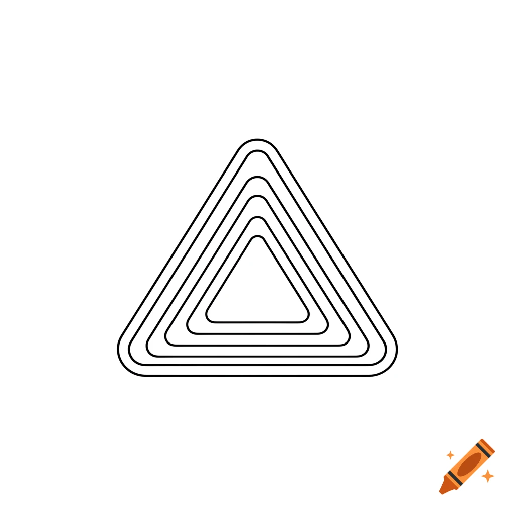 Minimalist black and white line art of a rounded equilateral triangle with four concentric nested triangles inside.