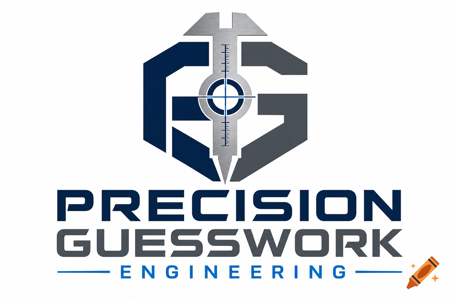 Logo for Precision Guesswork Engineering featuring a stylized geometric icon and bold text.