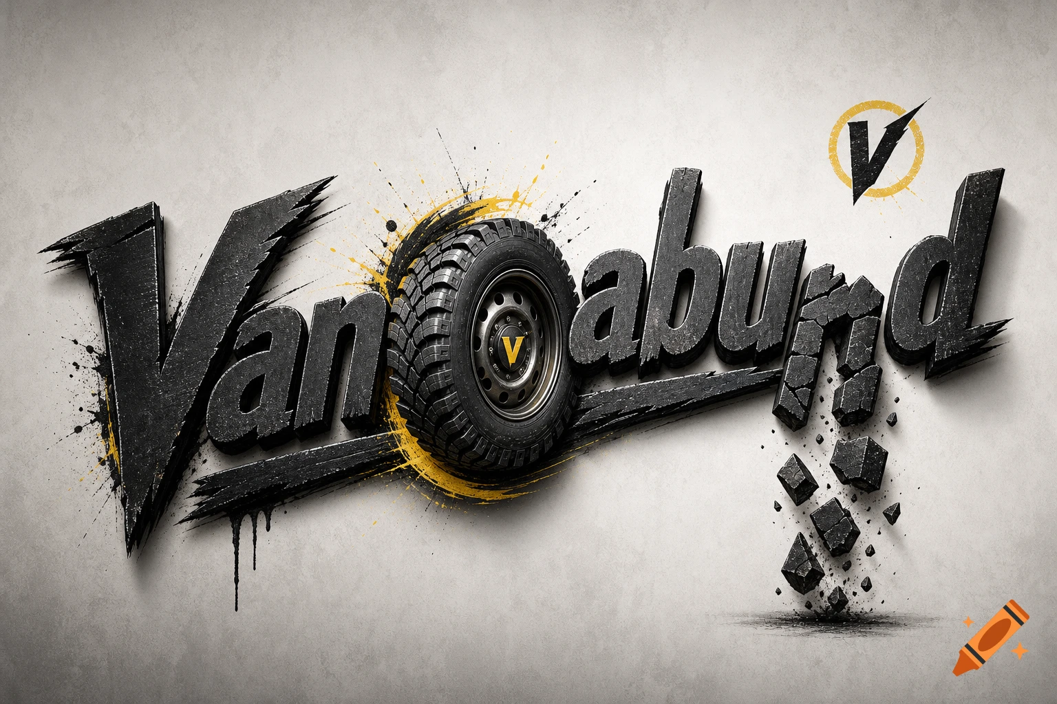 Graffiti-style typography spelling 'Vanagabund' with a tire replacing the letter 'g' and debris falling from the letter 'd'.