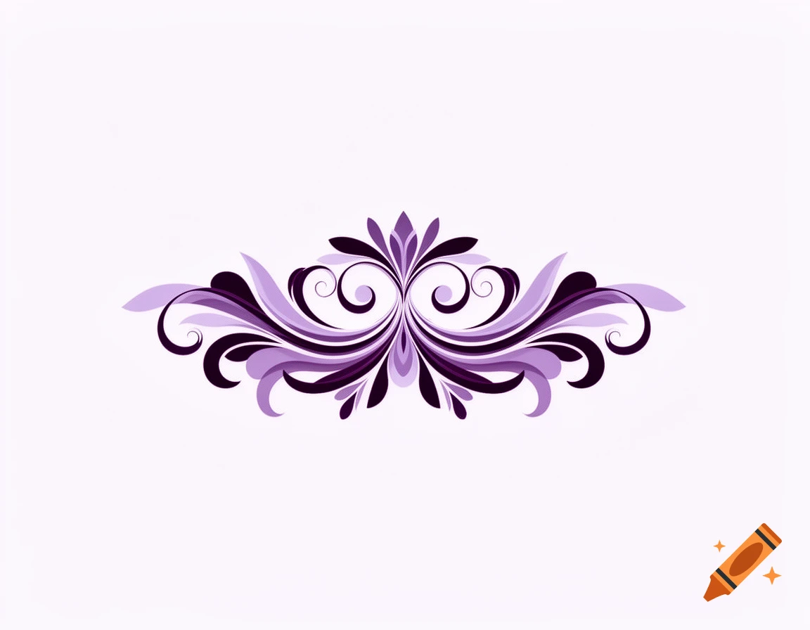Purple vector flourish design with symmetrical ornate swirls on a light background.