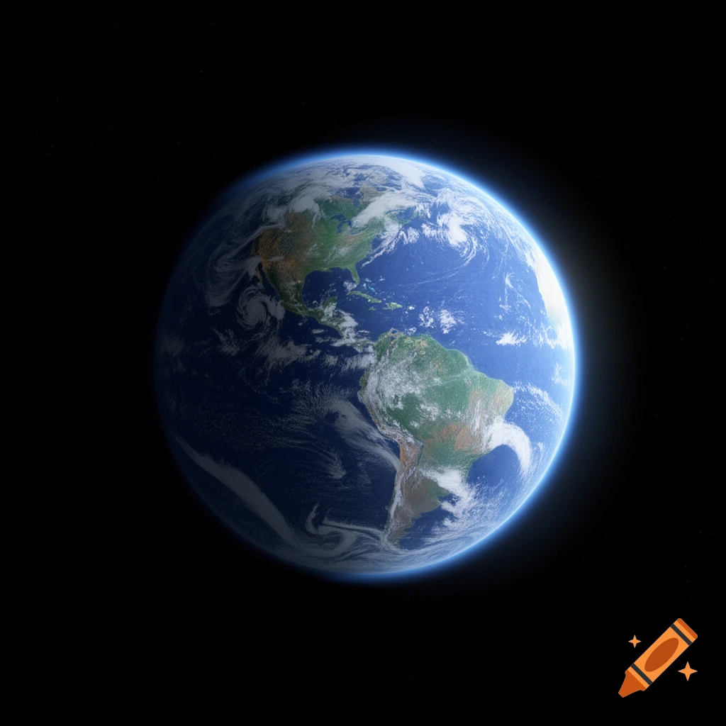 Photorealistic view of planet Earth from space, showing the American continents against a black background.