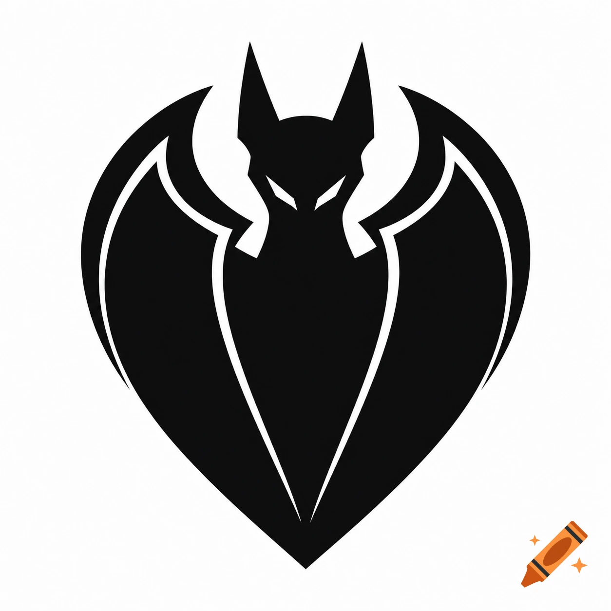 Stylized black bat logo with folded wings forming a shield shape on a white background.