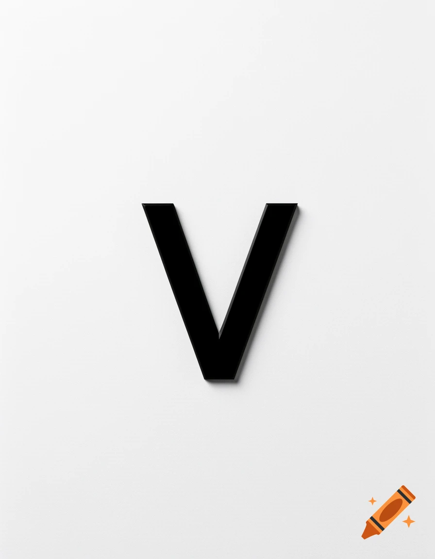 A black 3D uppercase letter V centered on a white textured background, minimalist style.