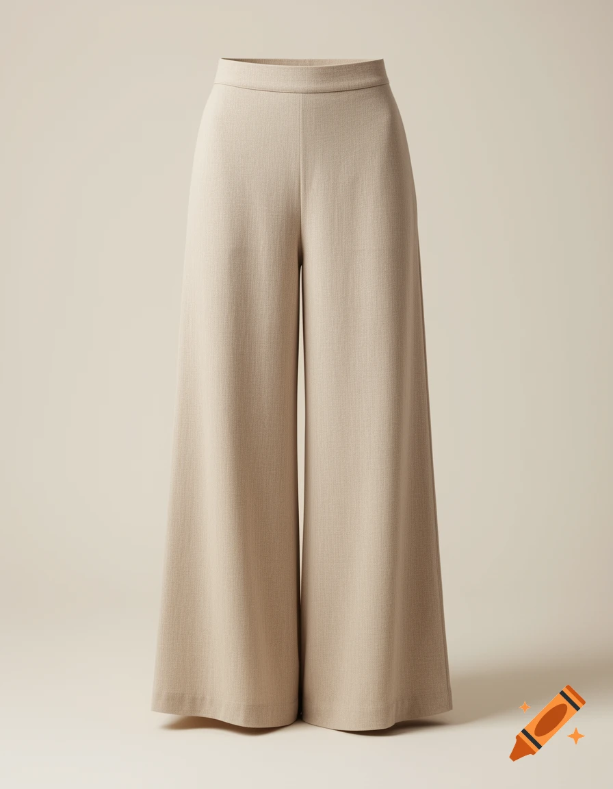 Front view of wide-leg oatmeal beige palazzos pants against a neutral studio background.