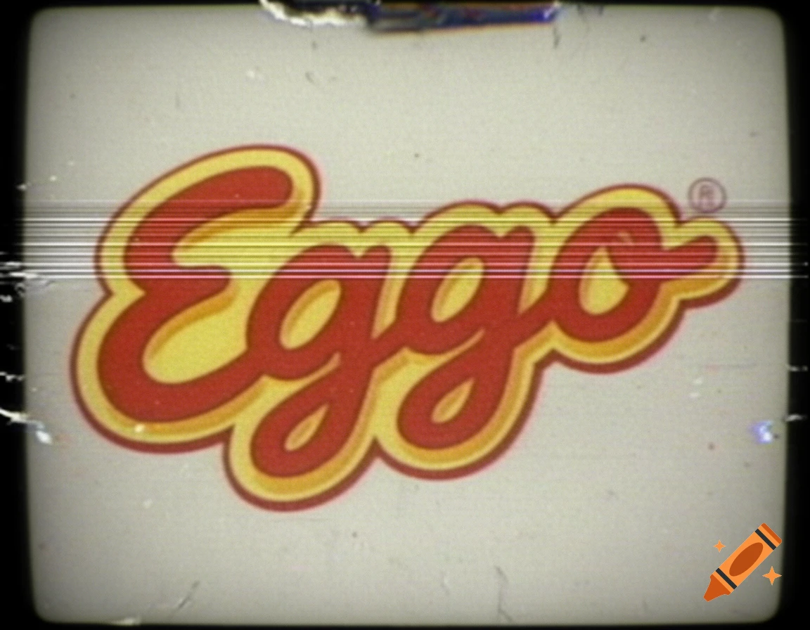Vintage CRT television screen displaying the red and yellow Eggo logo with scanline distortion.