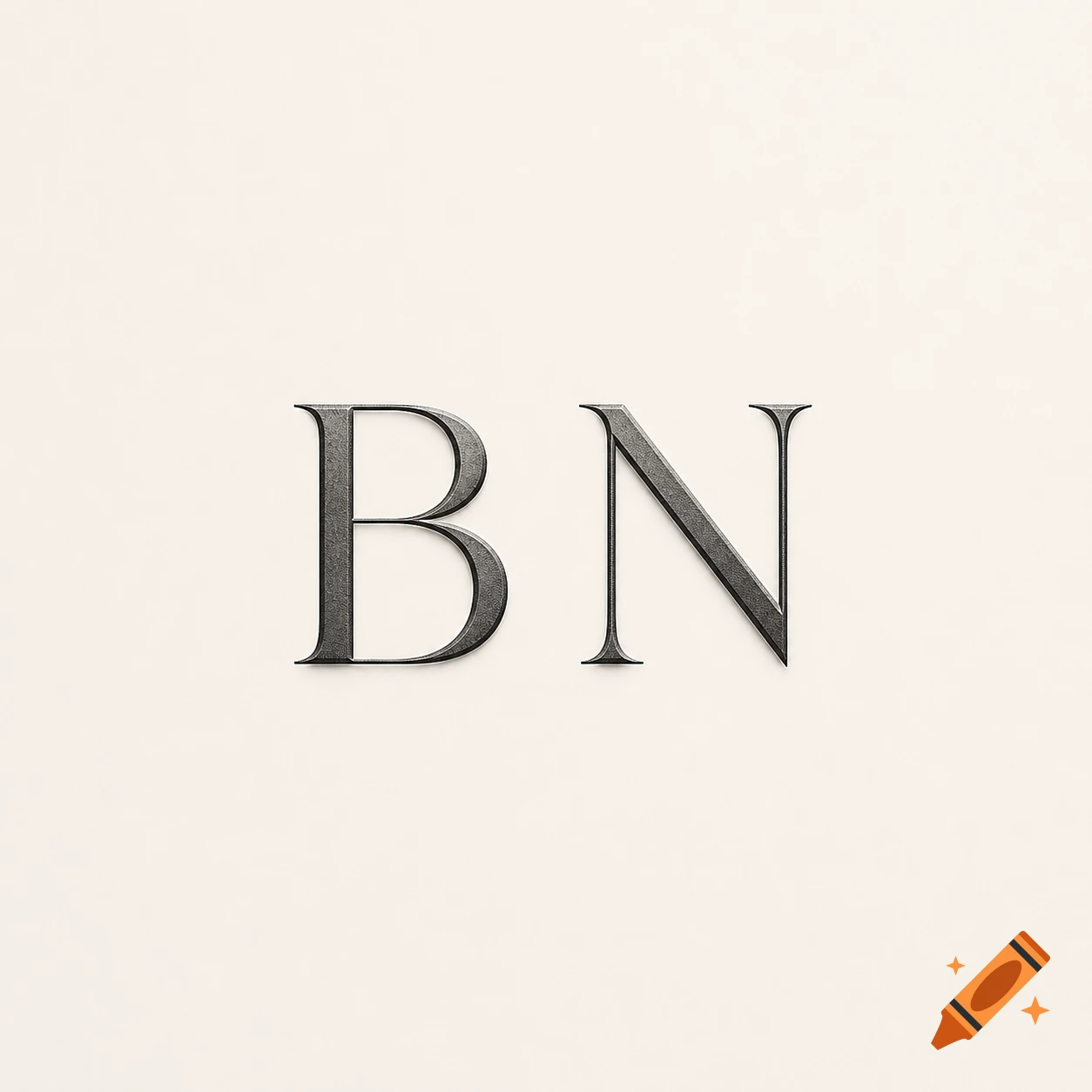 Minimalist logo featuring the dark metallic serif initials BN centered on a pale cream background.