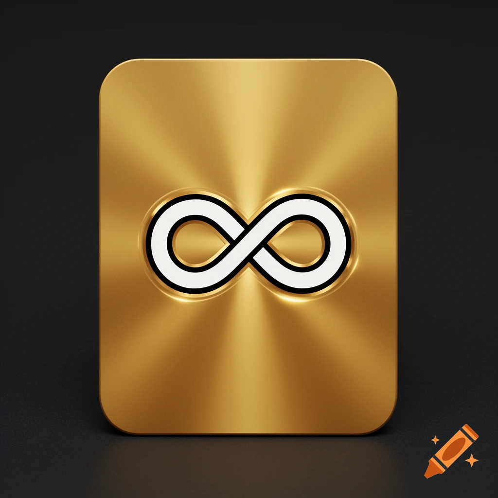 A gold-colored Uno wild card featuring an infinity symbol in the center on a dark background.