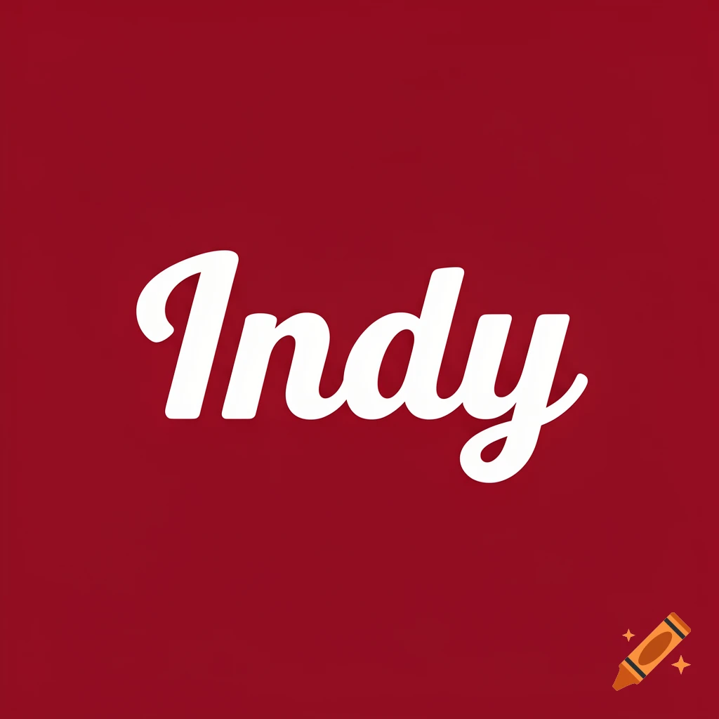 The word Indy in white cursive script on a dark red background.
