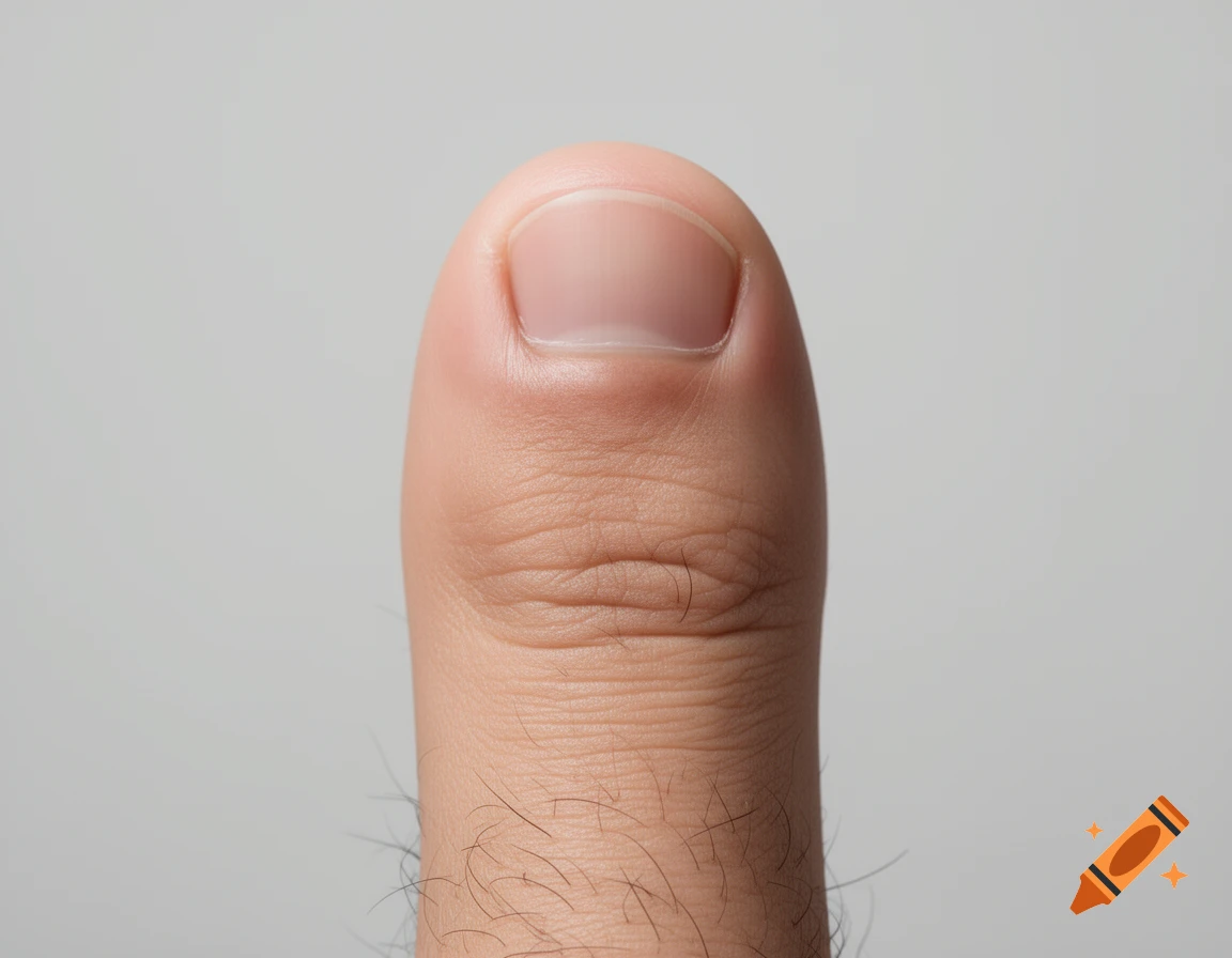 Close-up photorealistic shot of a human thumb against a neutral gray background.