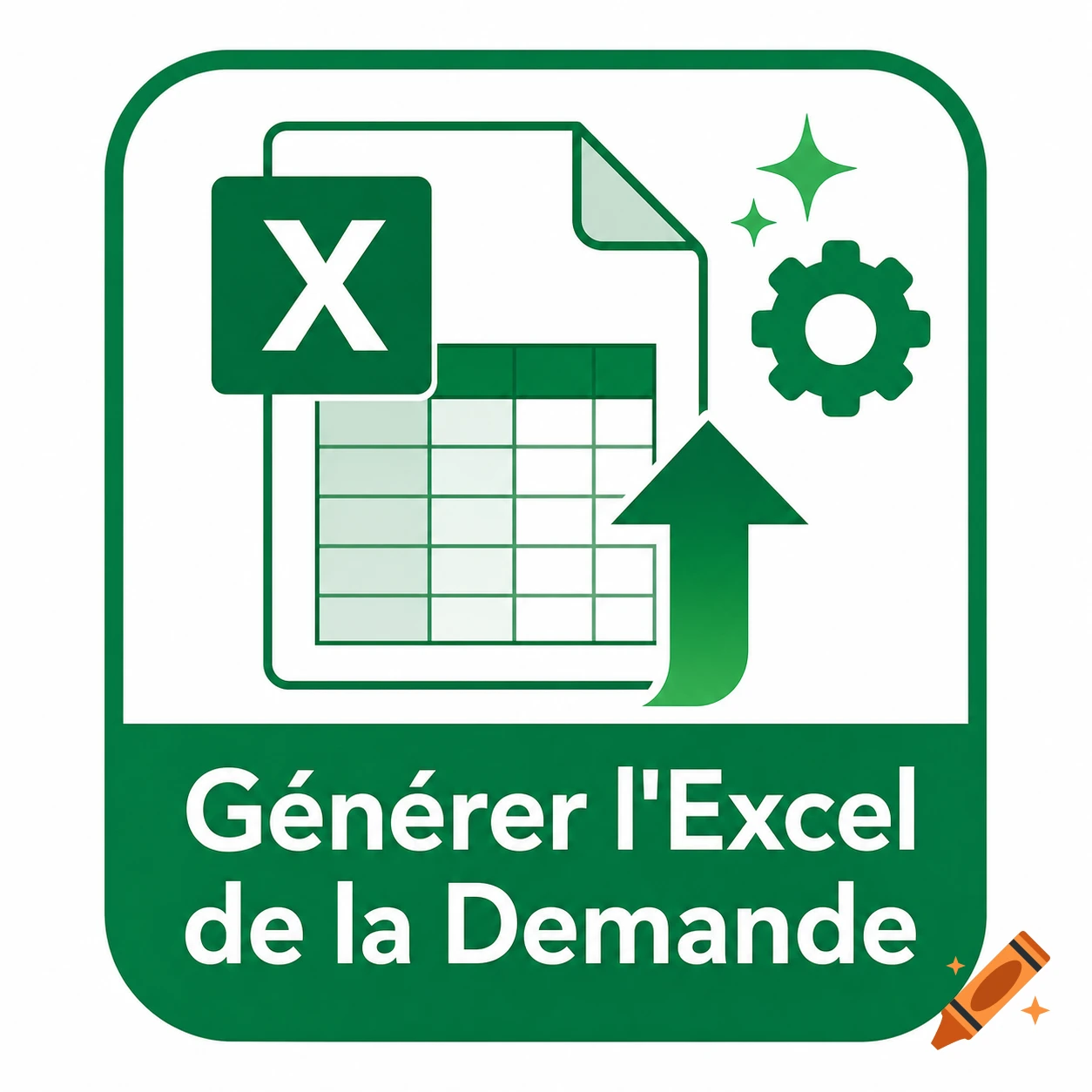 Green icon featuring an Excel spreadsheet file with an upload arrow and a gear.