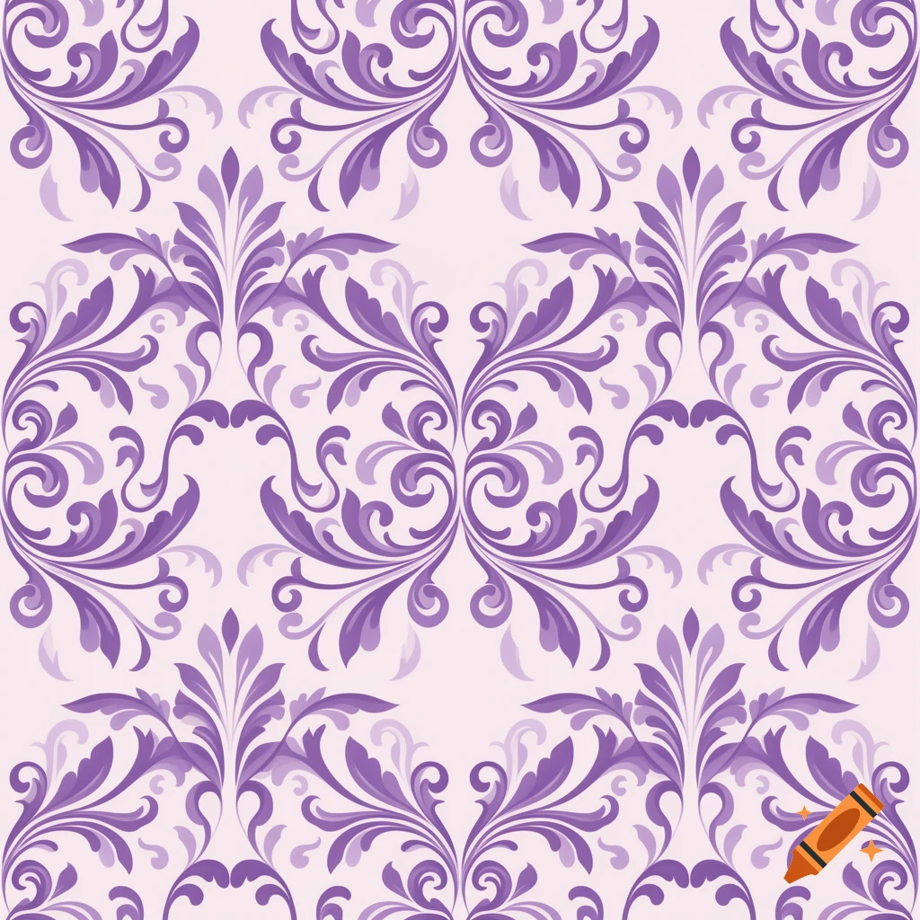 Seamless purple vector flourish damask wallpaper pattern.