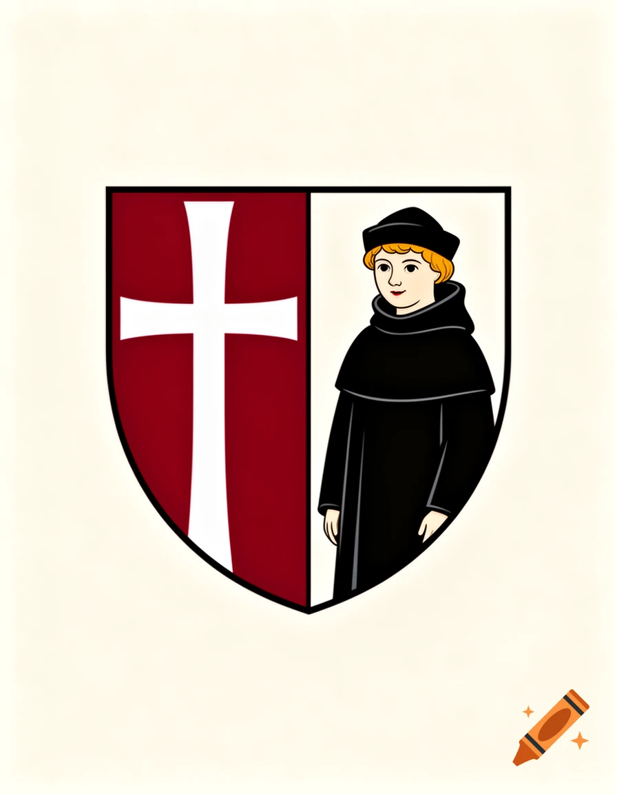 Heraldic coat of arms divided vertically, showing a white cross on red on the left and the Münchner Kindl monk on the right. Clean vector illustration.