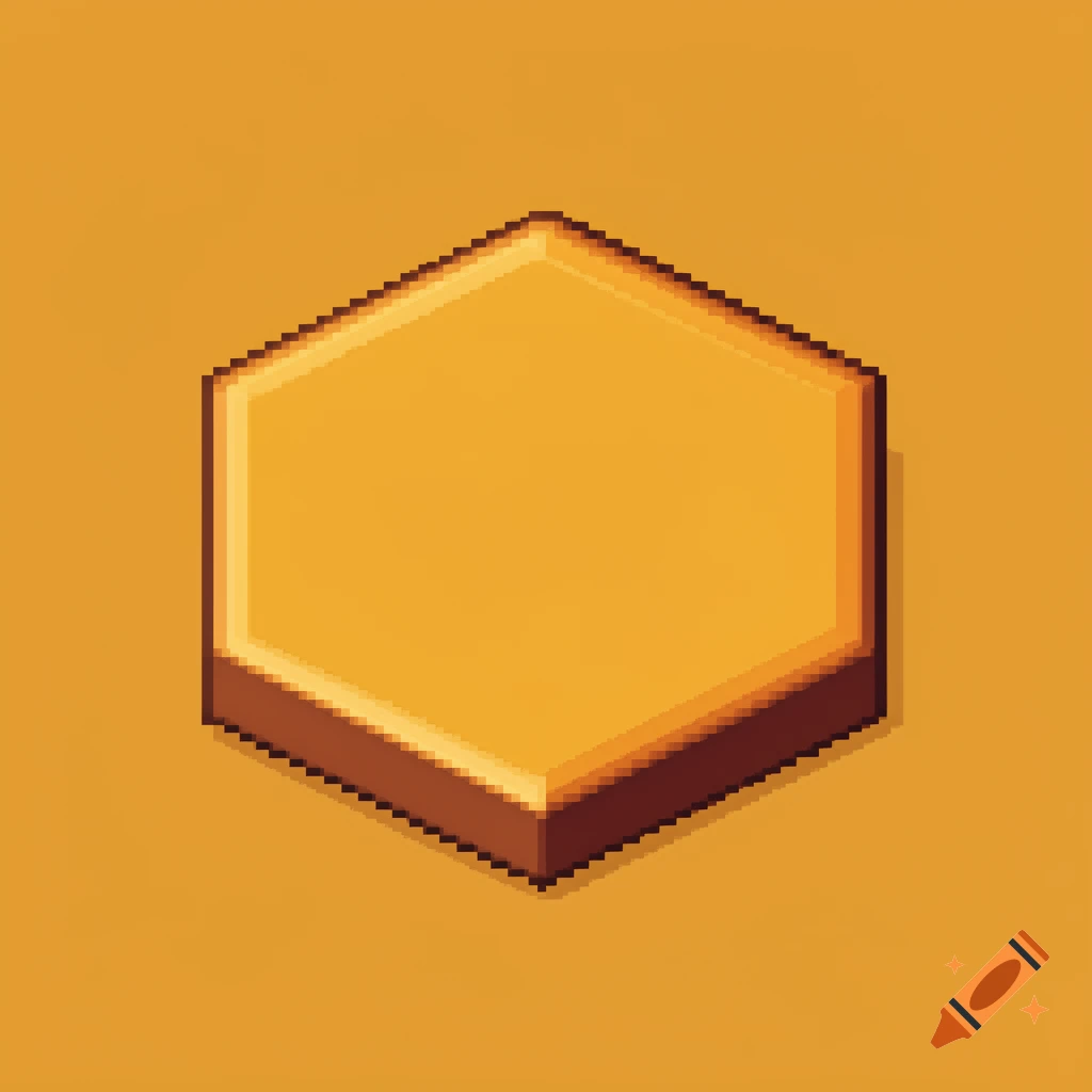 Isometric blank yellow-orange hexagonal pixel art piece with a brown border on a solid orange background.