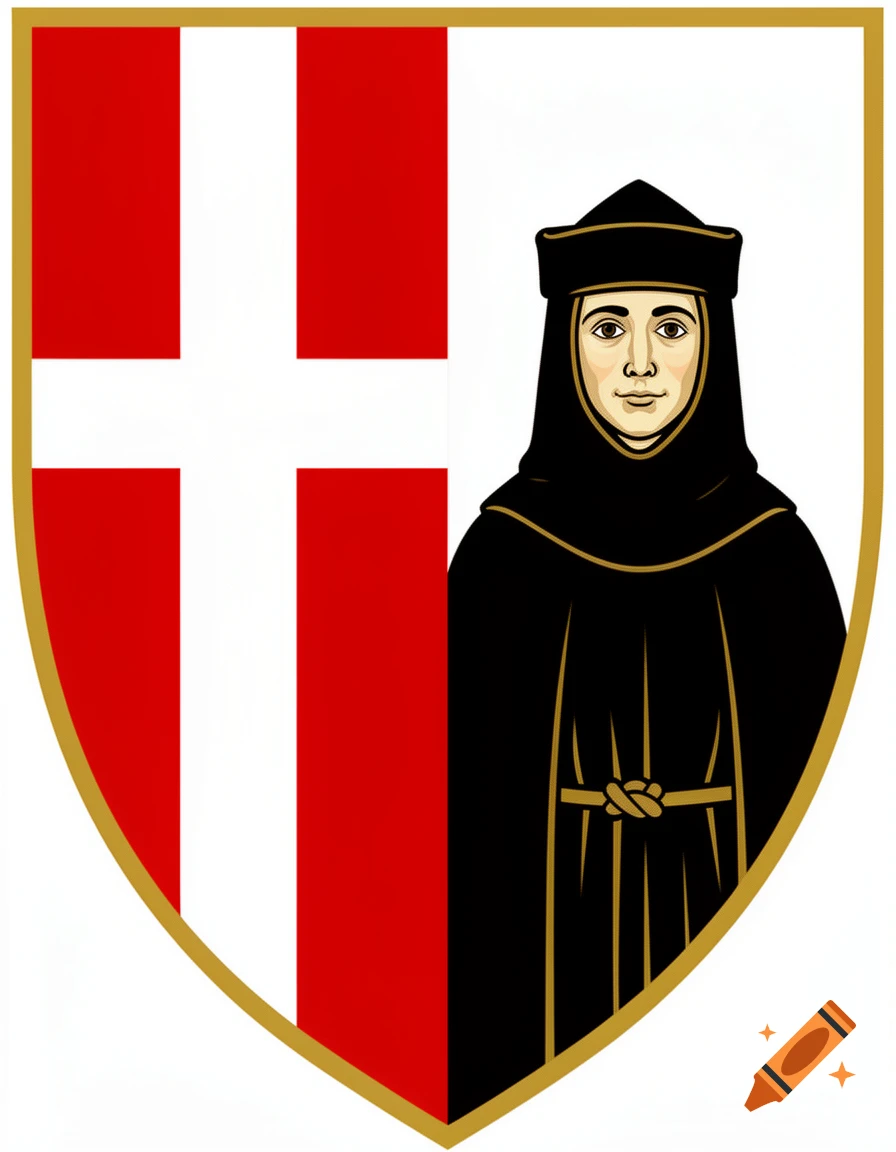 A heraldic coat of arms split vertically, showing the flag of Vienna on the left and the Münchner Kindl monk on the right, vector style.
