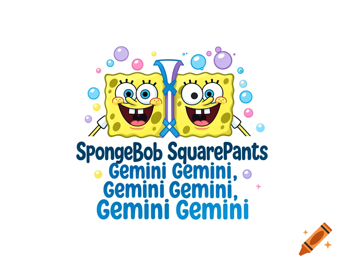 Cartoon illustration of SpongeBob SquarePants with text underneath reading SpongeBob SquarePants Gemini Gemini.