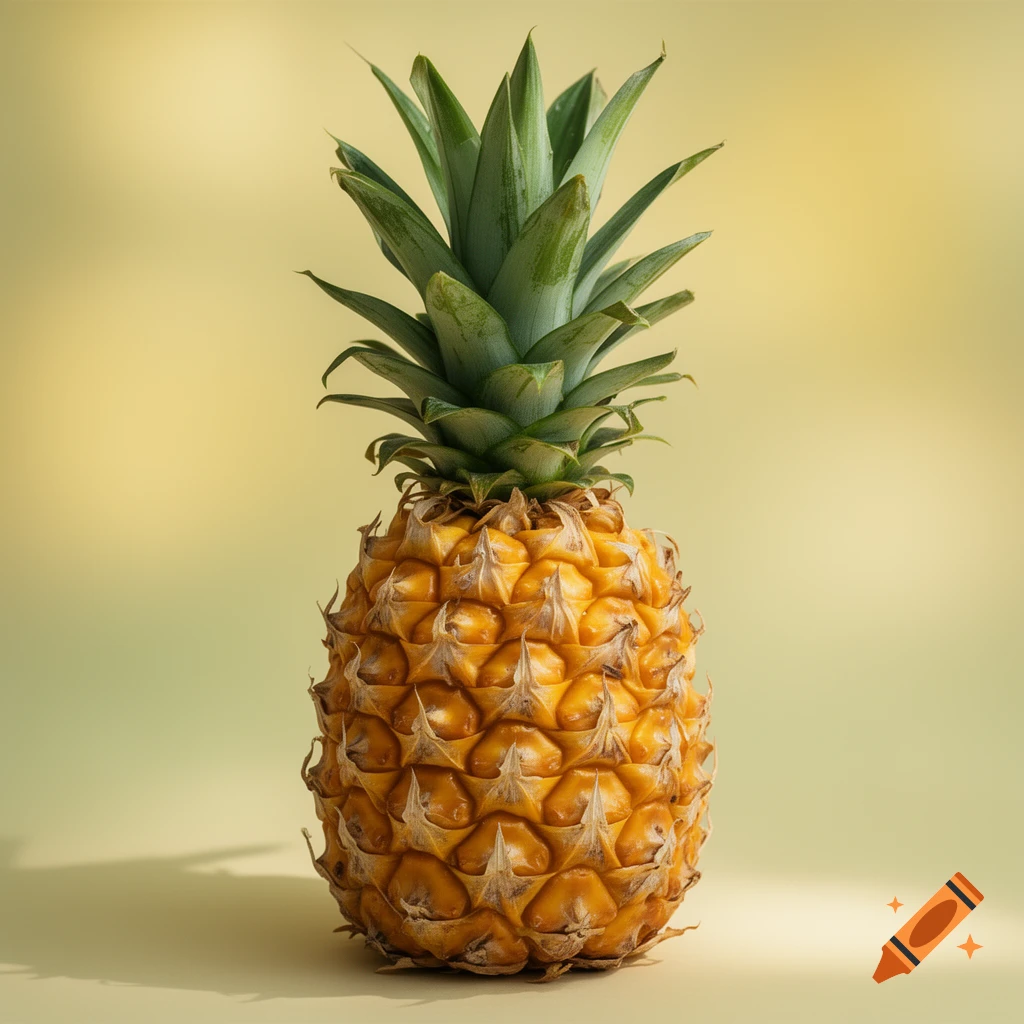 Photorealistic pineapple centered against a soft, warm yellow gradient background.