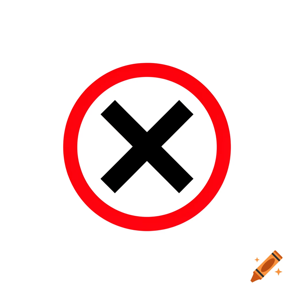 A black cross inside a red circle on a white background.