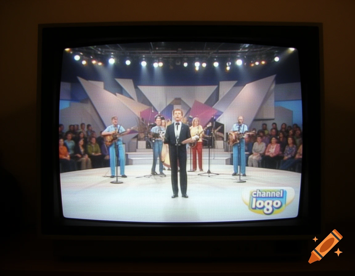 A 1990s television broadcast of a game show with a host and contestants on stage, displaying a channel logo in the corner.