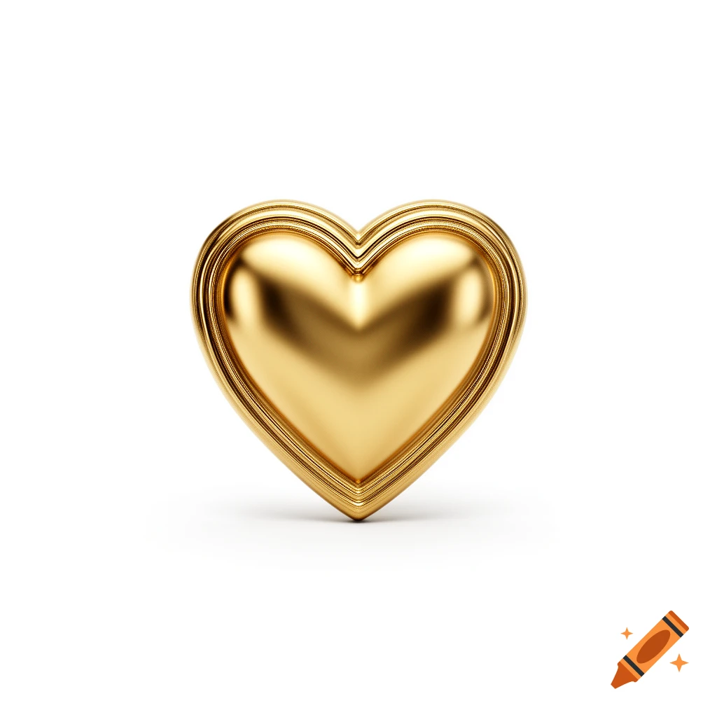 A stylized, shiny gold heart with layered borders on a plain white background.