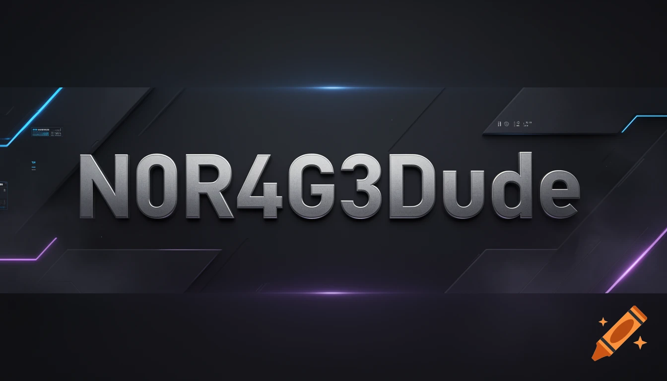 Dark futuristic Twitch banner featuring the text NOR4G3Dude in metallic silver letters.