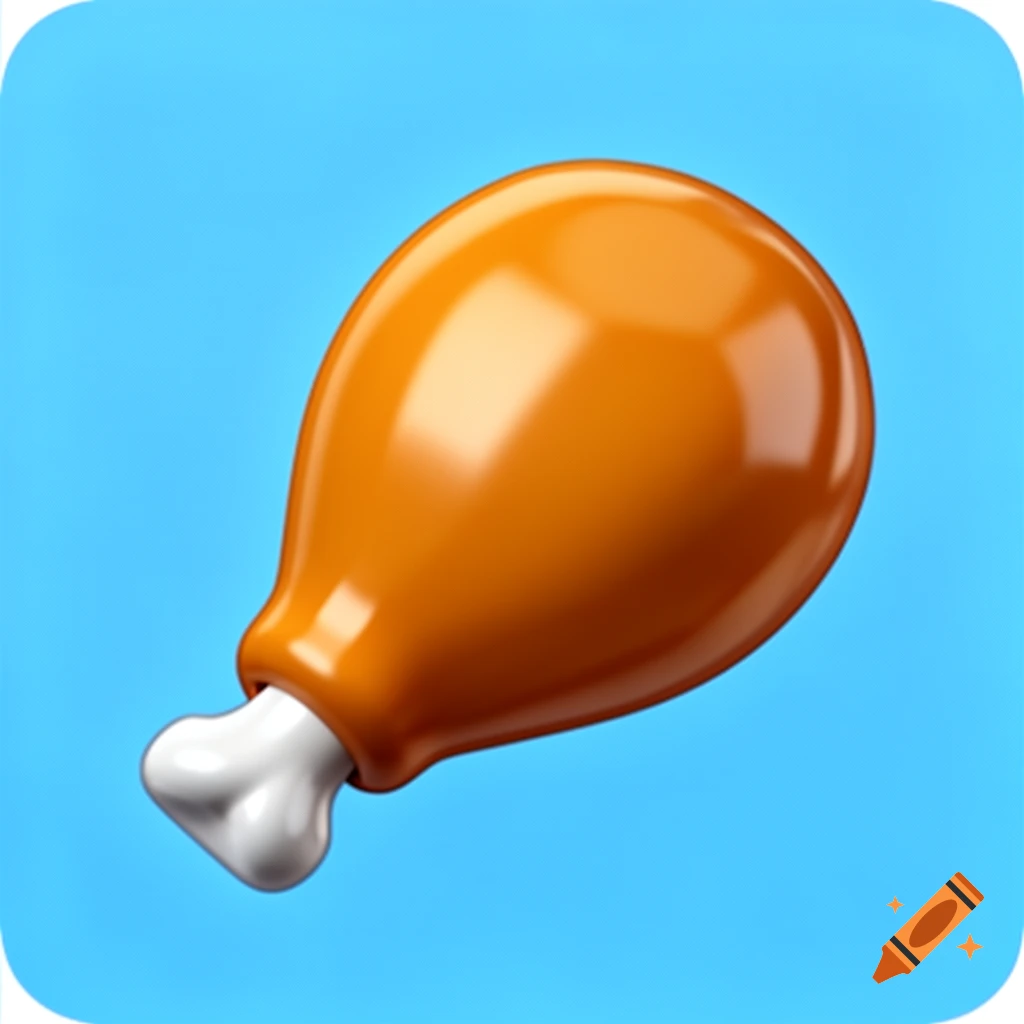A glossy 3D stylized fried chicken drumstick icon on a solid light blue background.