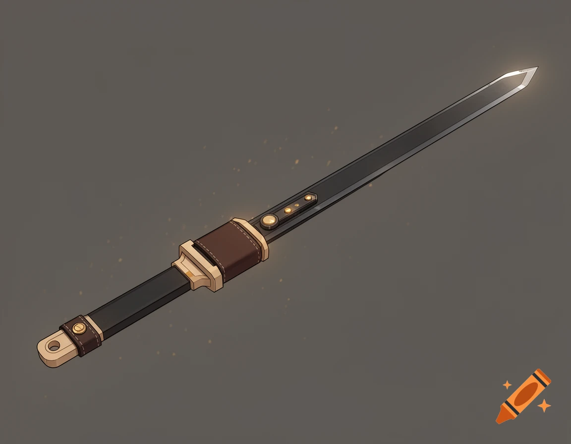 Stylized concept illustration of a futuristic fantasy sword with a single blade and leather-wrapped handle, western animation style.