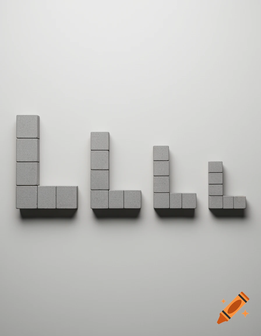 Four grey blocks arranged in the shape of the letter L in decreasing sizes on a light grey background.