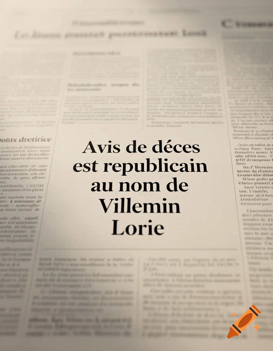 An obituary notice printed in French on a blurred newspaper page.