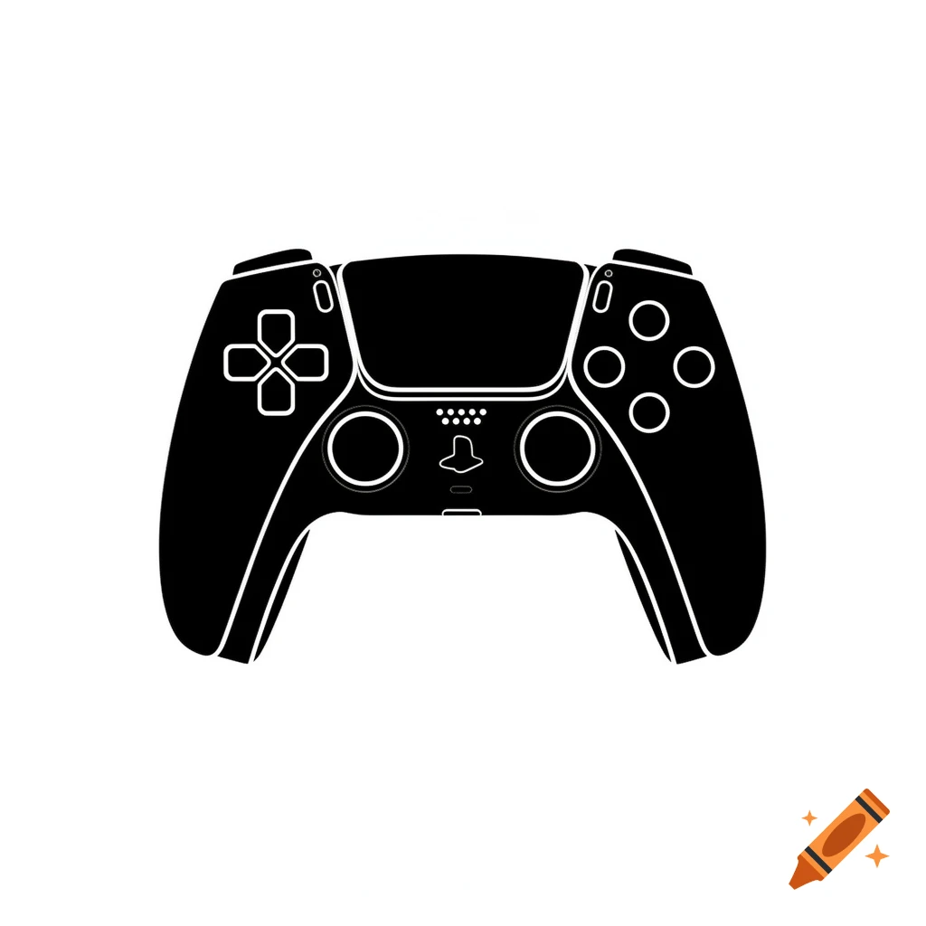 A black silhouette of a PlayStation DualSense controller on a white background.