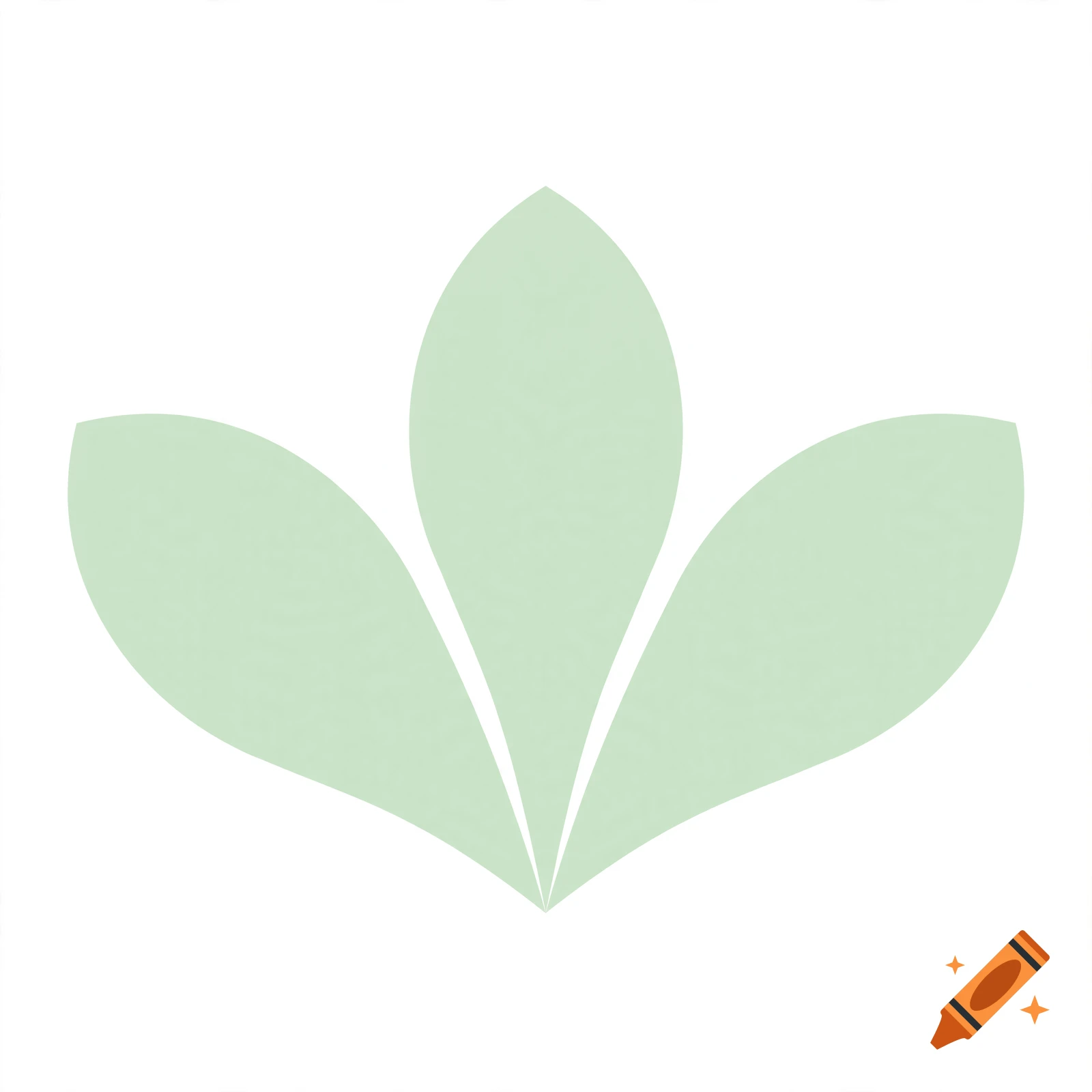 Minimalist flat vector icon of three pale green curved leaves fanning out symmetrically on a white background.