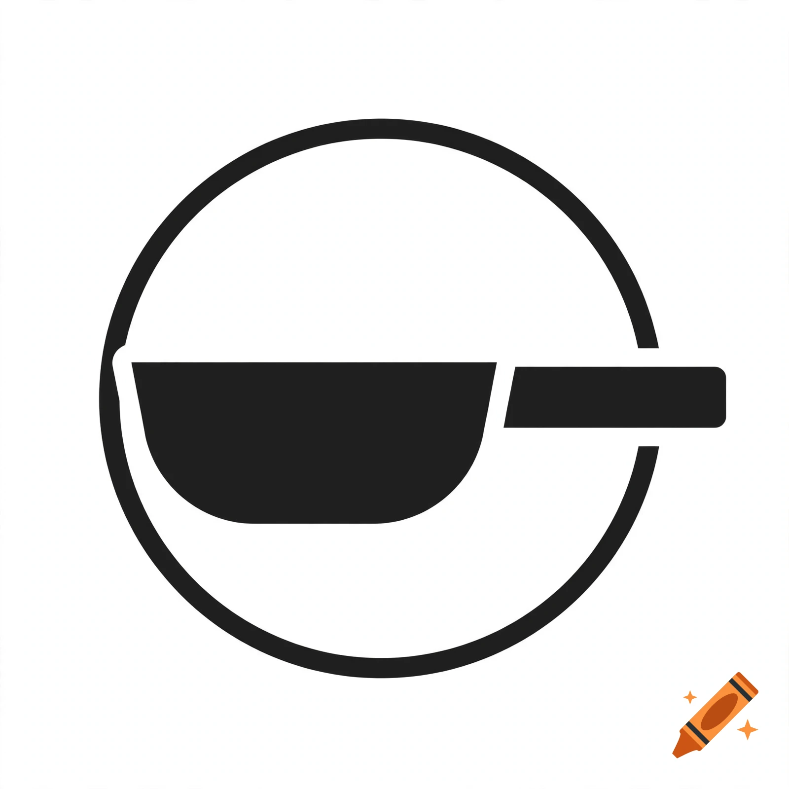 Simple black and white vector icon of a frying pan inside a circle.