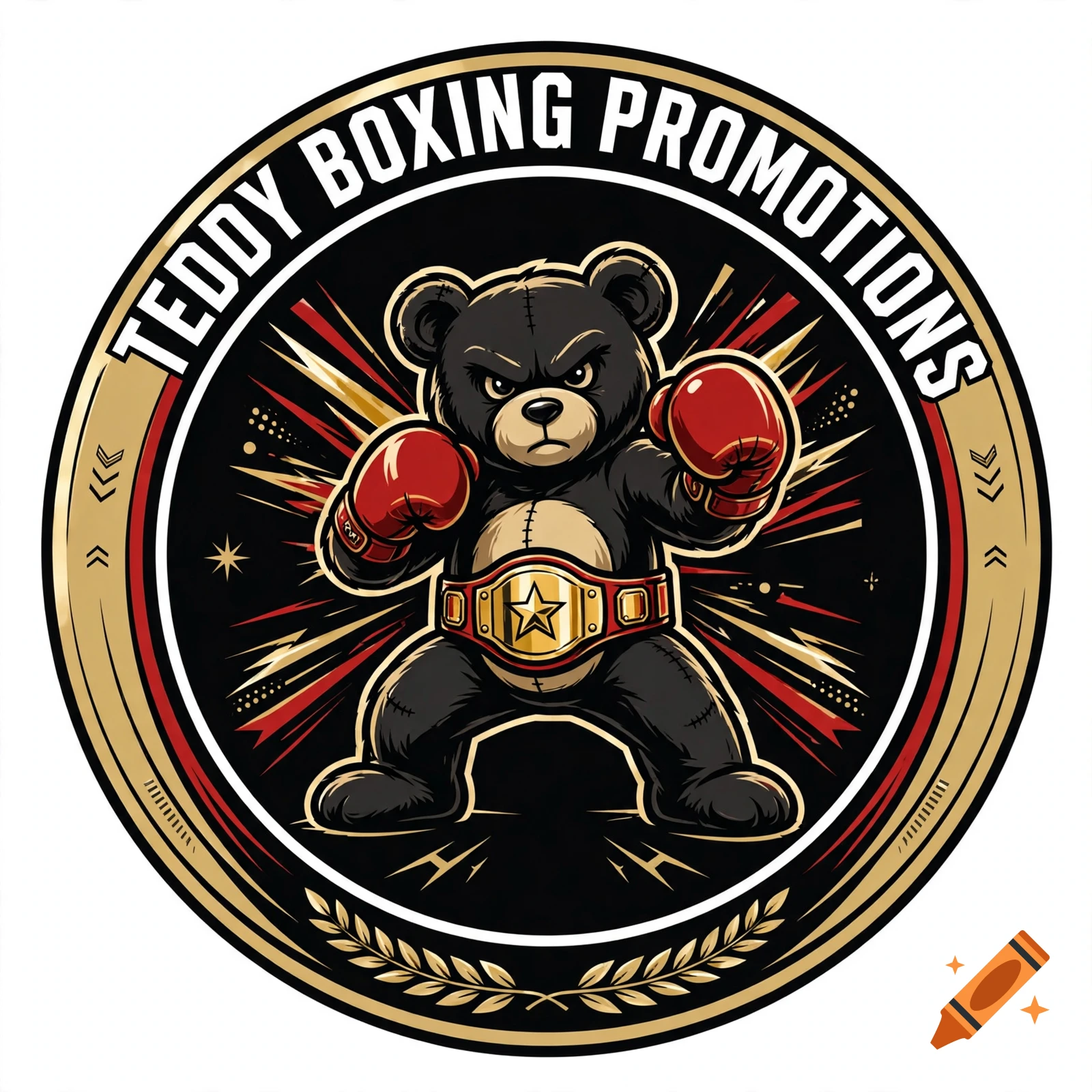 Circular logo featuring an angry black teddy bear with boxing gloves and a championship belt, with the text 'TEDDY BOXING PROMOTIONS'.