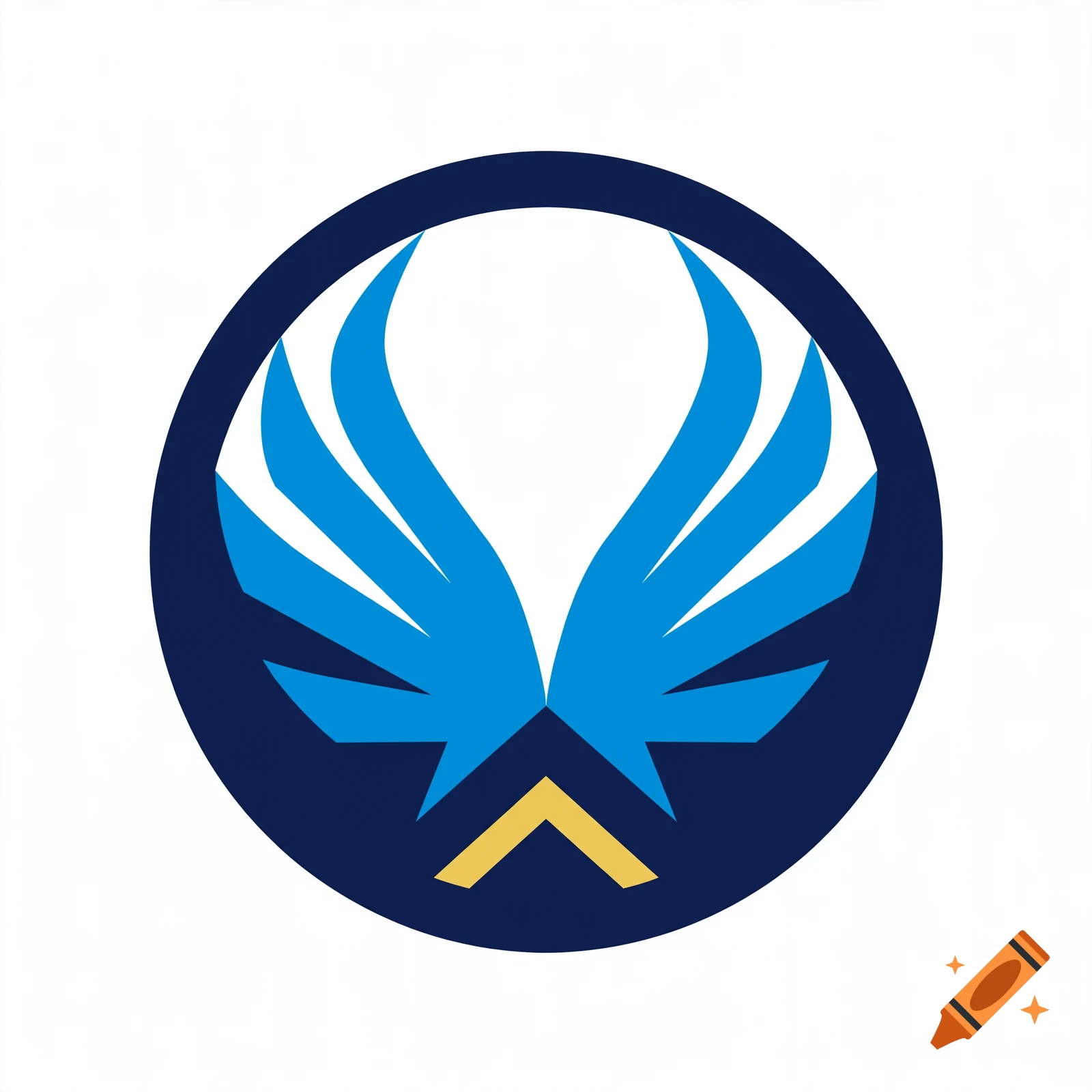 Minimalist political movement logo featuring a circular emblem with stylized blue bird wings and a gold chevron on a white background.