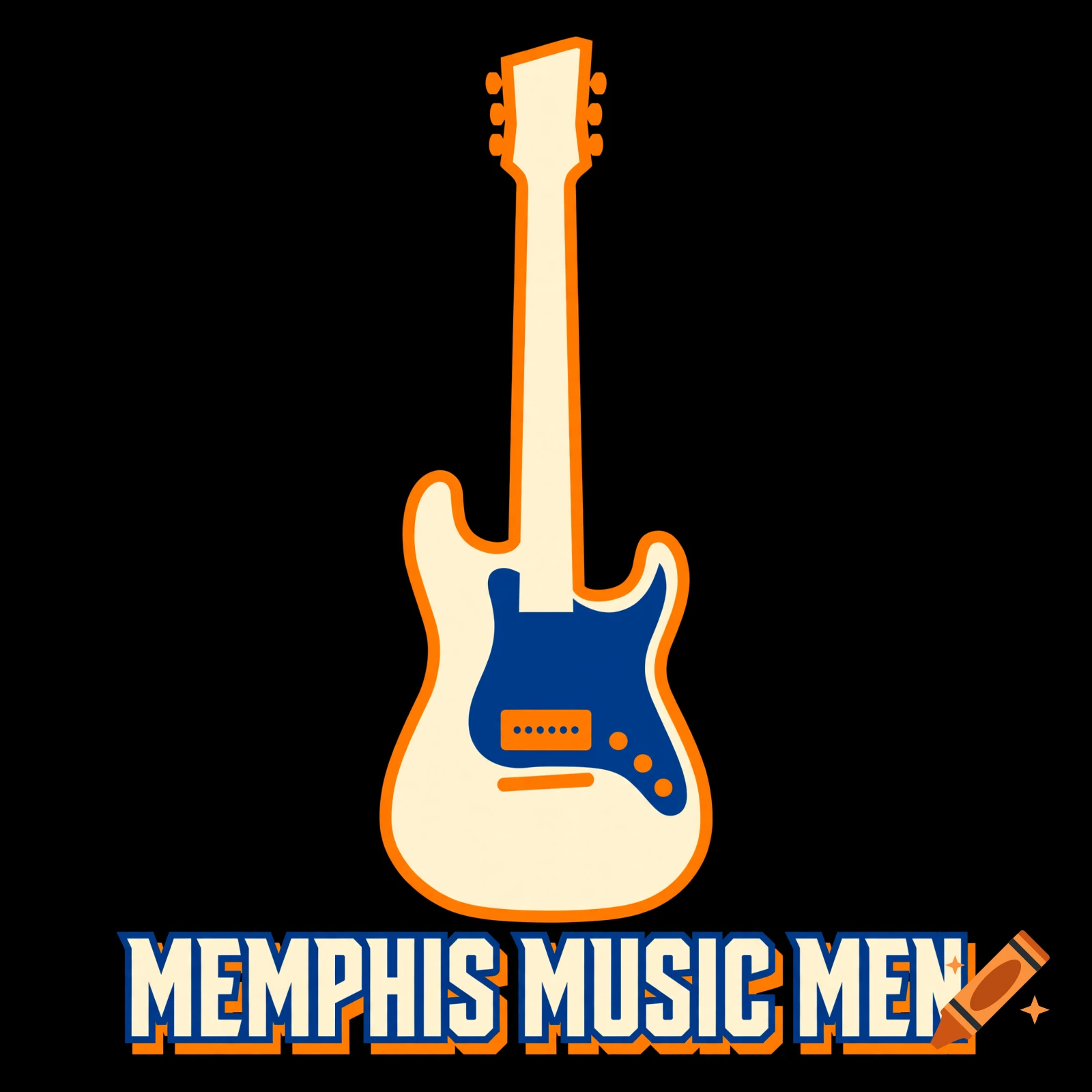 Flat vector logo featuring a cream-colored electric guitar with a blue pickguard and the bold text MEMPHIS MUSIC MEN on a black background.