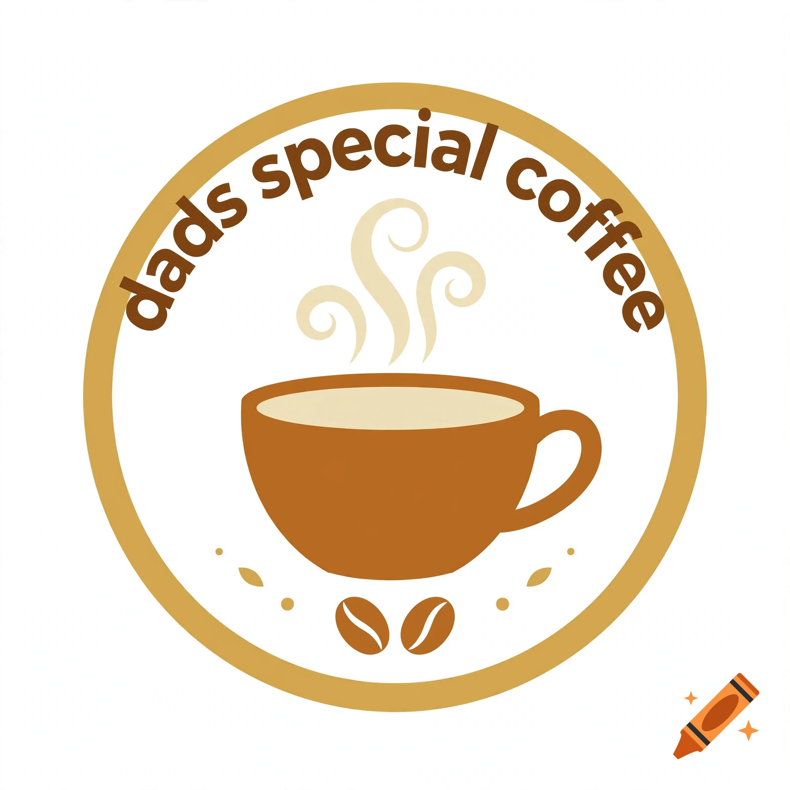 Logo featuring a coffee cup, steam, coffee beans, and the text 'dads special coffee' in a brown and tan circular design.