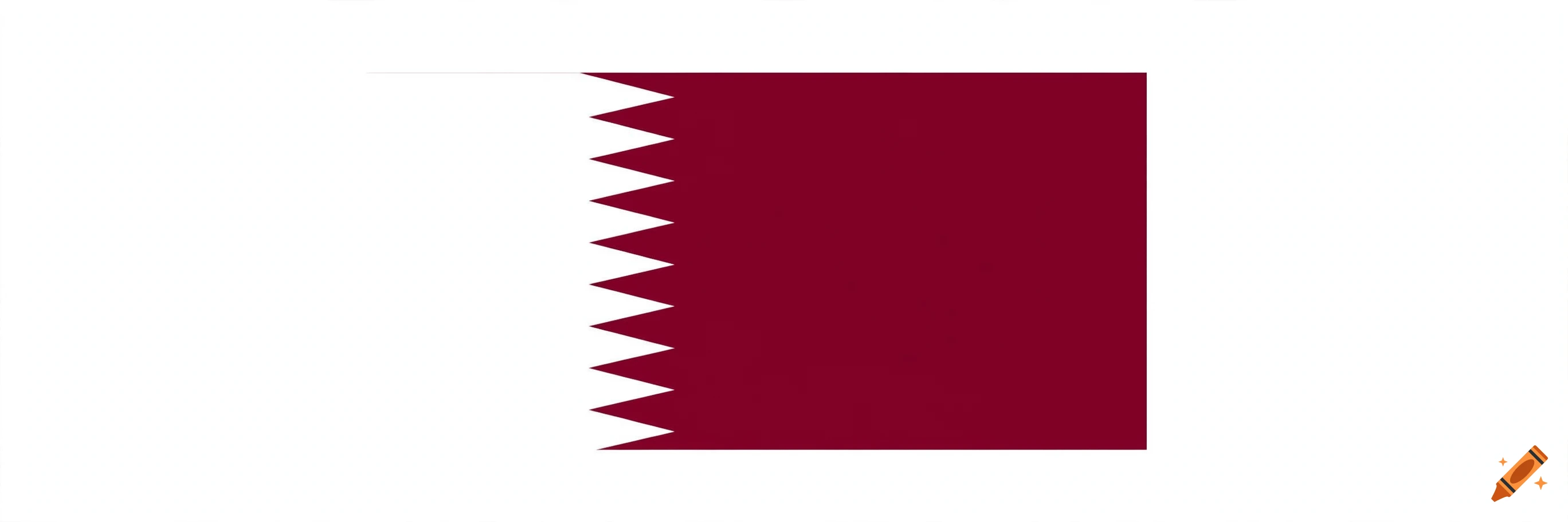 The flag of Qatar featuring a white band on the left and a maroon band on the right separated by nine white serrated points.