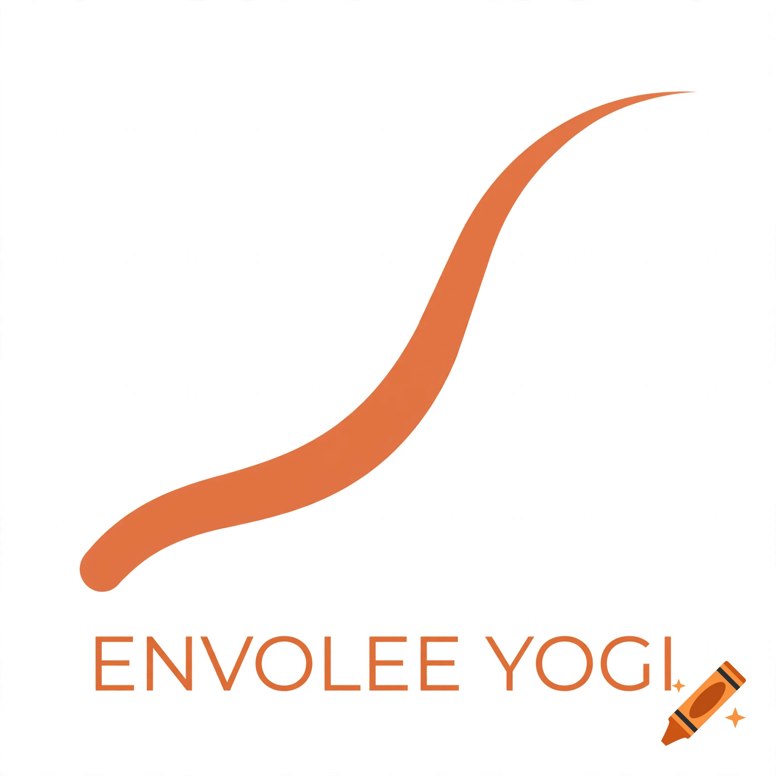 Minimalist terracotta orange logo symbol and the text 'ENVOLEE YOGI' on a white background.