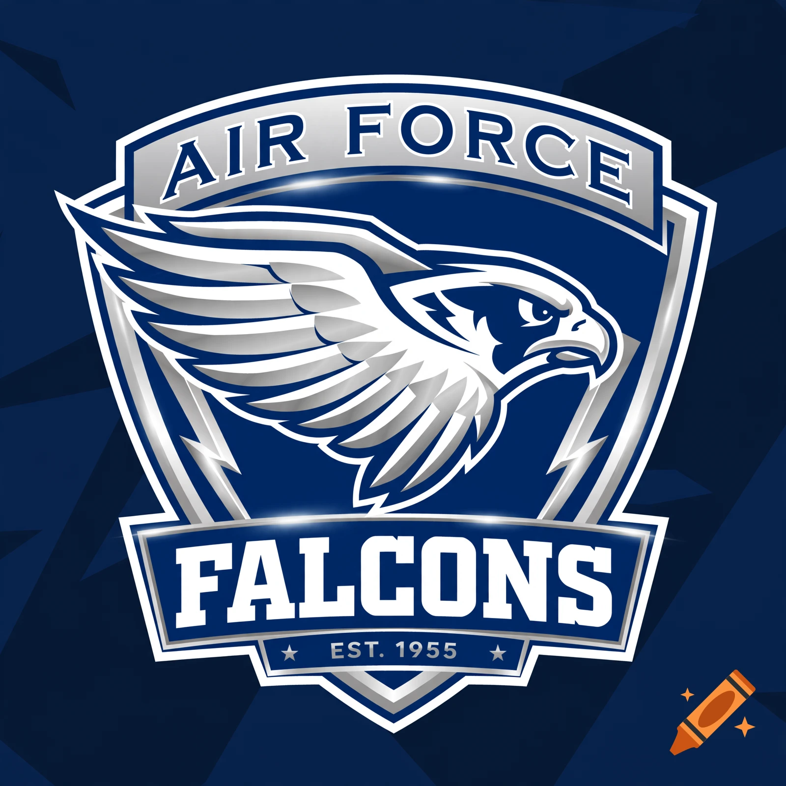 Blue and silver Air Force Falcons sports logo with a hawk head and shield.