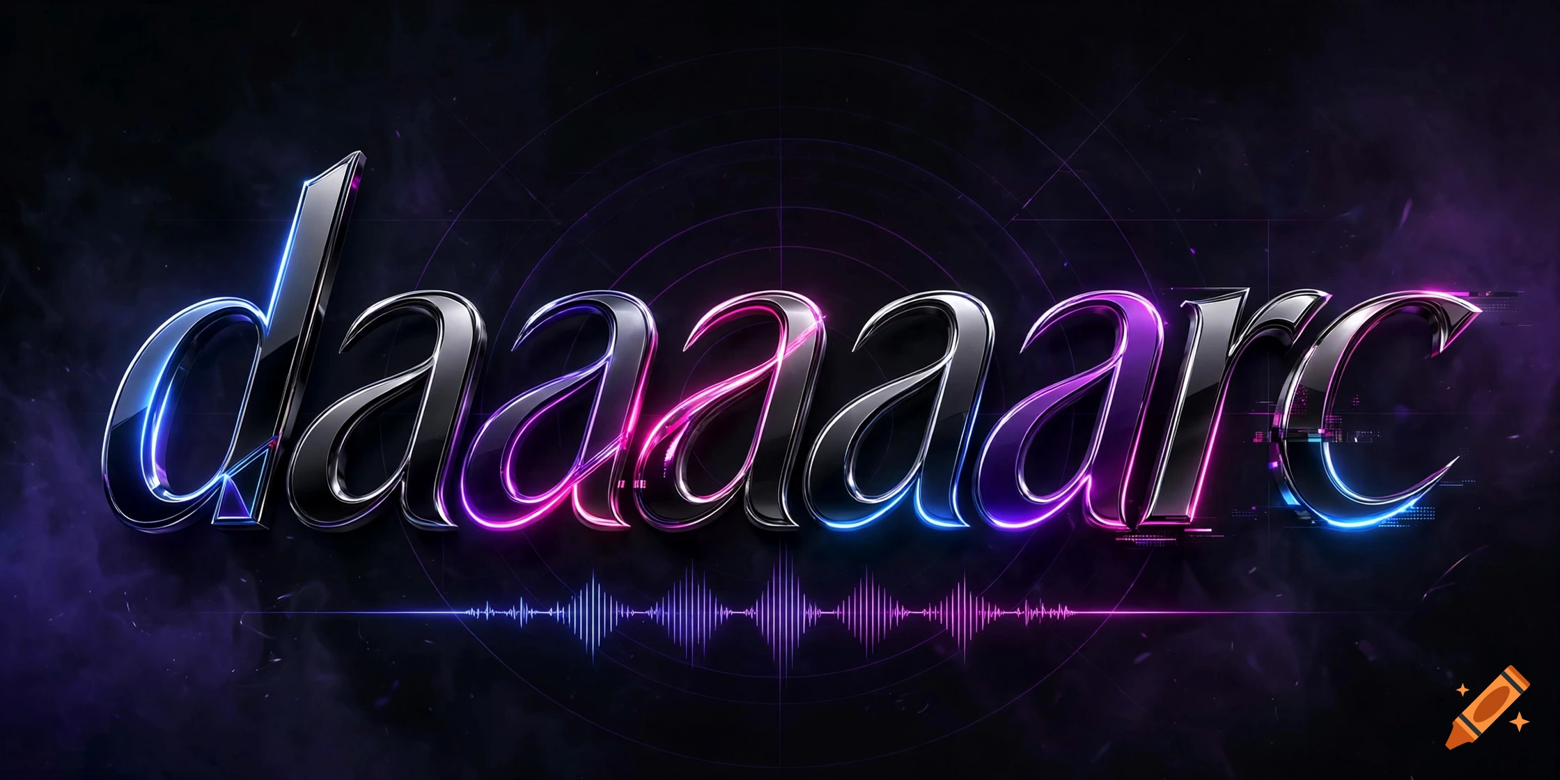 3D metallic glowing text 'daaaaarc' on a dark background with a soundwave graphic.